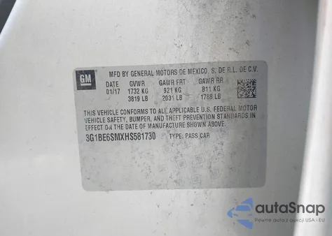 2017 Chevrolet Cruze Lt Auto from USA, damaged, VIN 3G1BE6SMXHS581730
